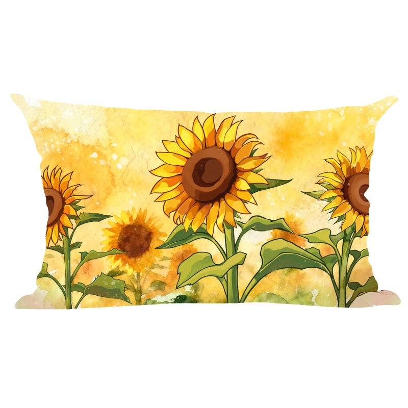 Ramirar Ink Painting Watercolor Brown Orange Sunflowers for Flowers Lover Summer Decorative Lumbar Throw Pillow Cover Case Home Living Room Bed Sofa Car Cotton Linen Rectangular 12 x 20 Inches - Image 1